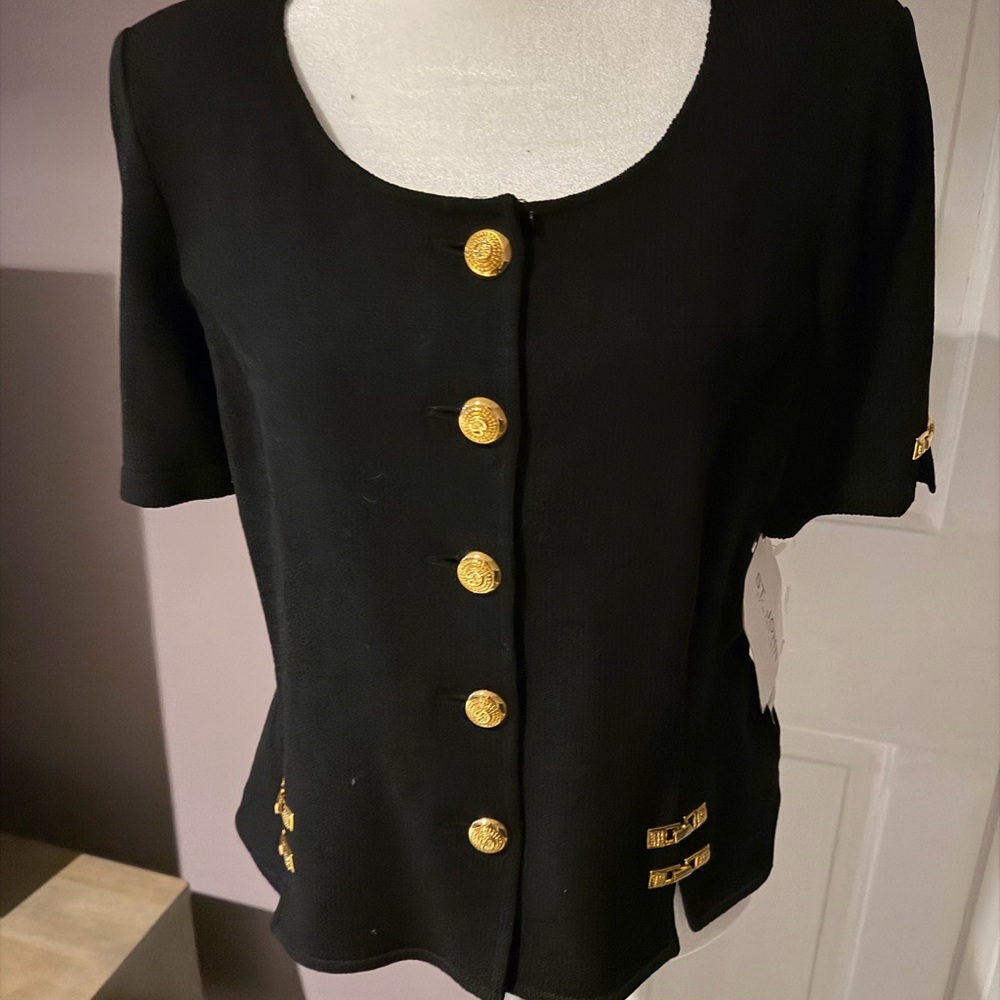 St. John Black Top with Gold Buttons
